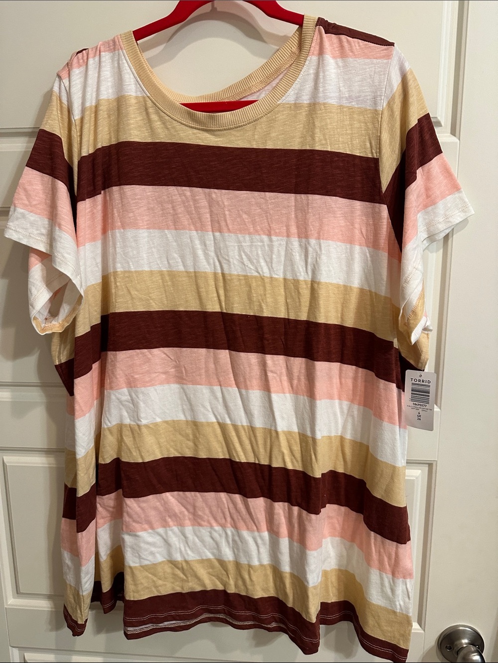 torrid Pink, Burgundy, Mustard & White Striped Tee